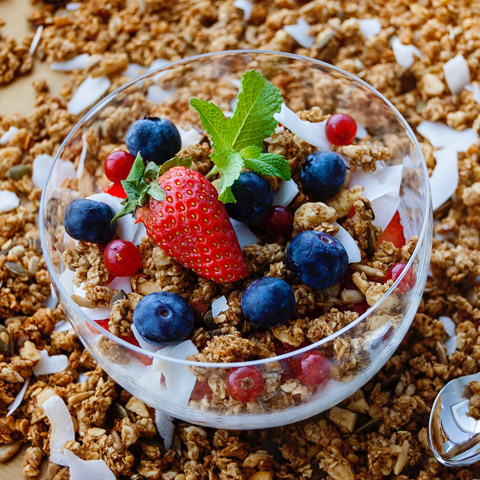 bowl of cereal and fresh berries